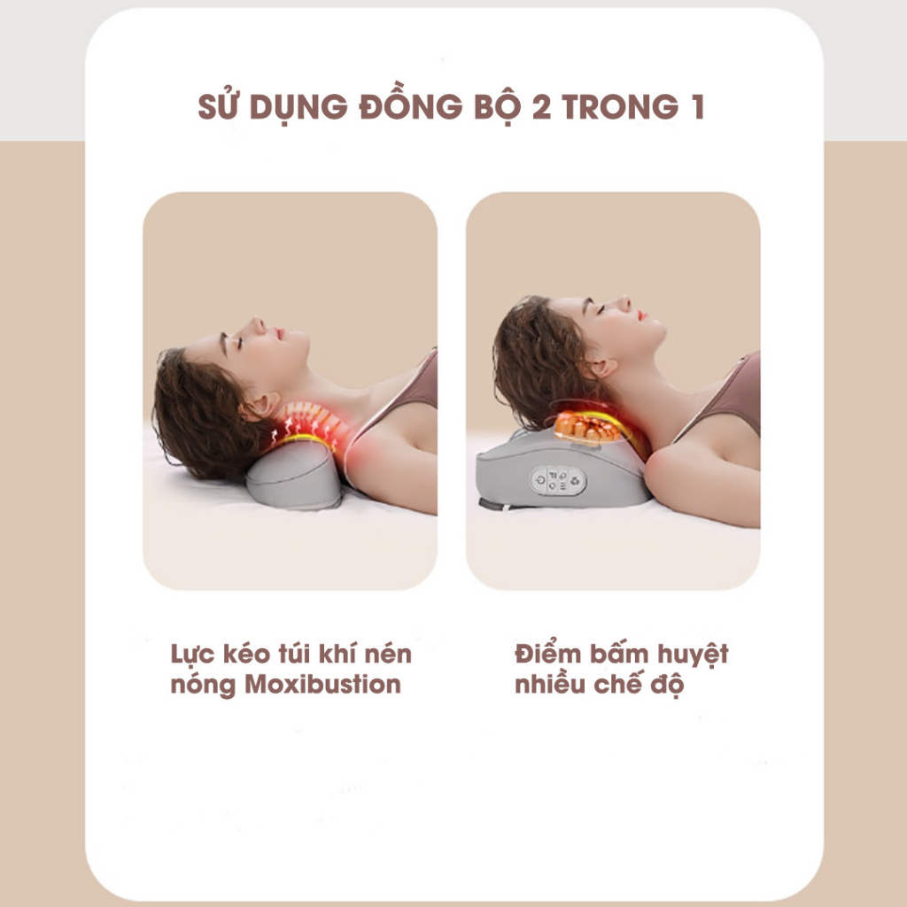 Gối massage hồng ngoại Lescolton massage cổ vai gáy nắn chỉnh cột sống phiên bản 2023 có thêm túi khí và miếng ngải cứu