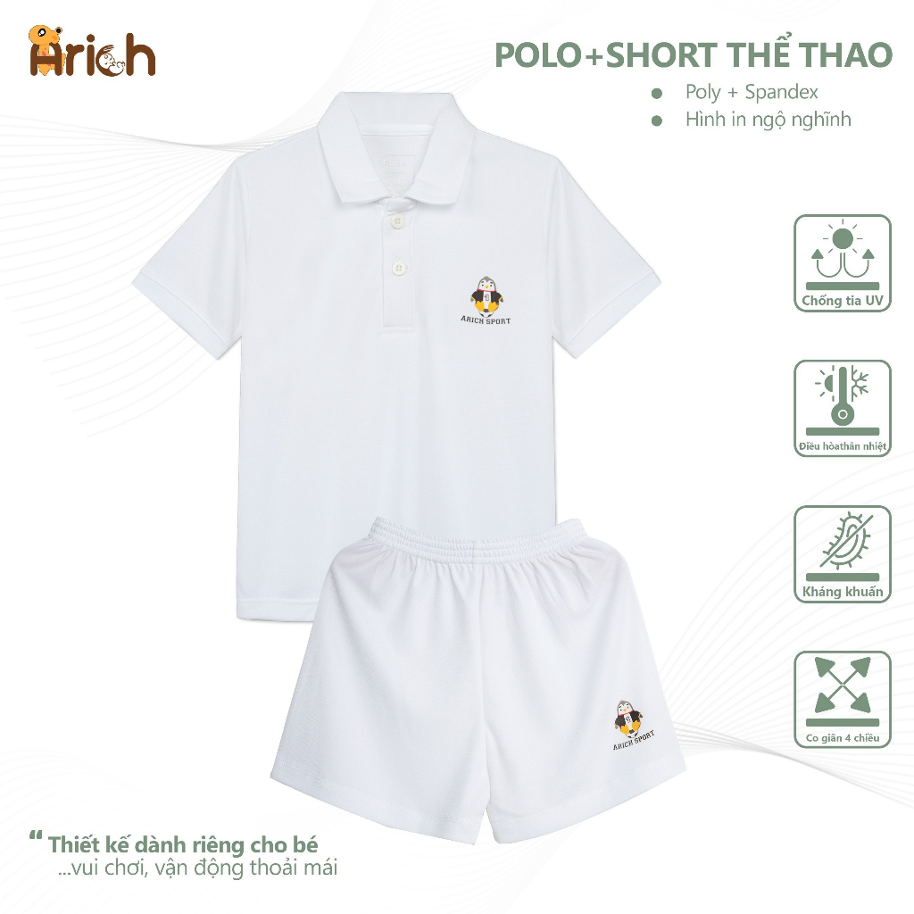 Set áo Polo và Quần thể thao Arich mềm mát cho bé (size 18 tháng đến 5 tuổi)