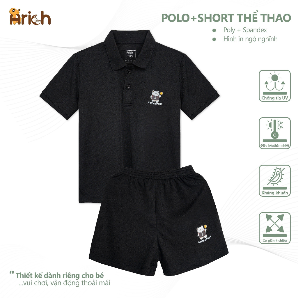 Set áo Polo và Quần thể thao Arich mềm mát cho bé (size 18 tháng đến 5 tuổi)