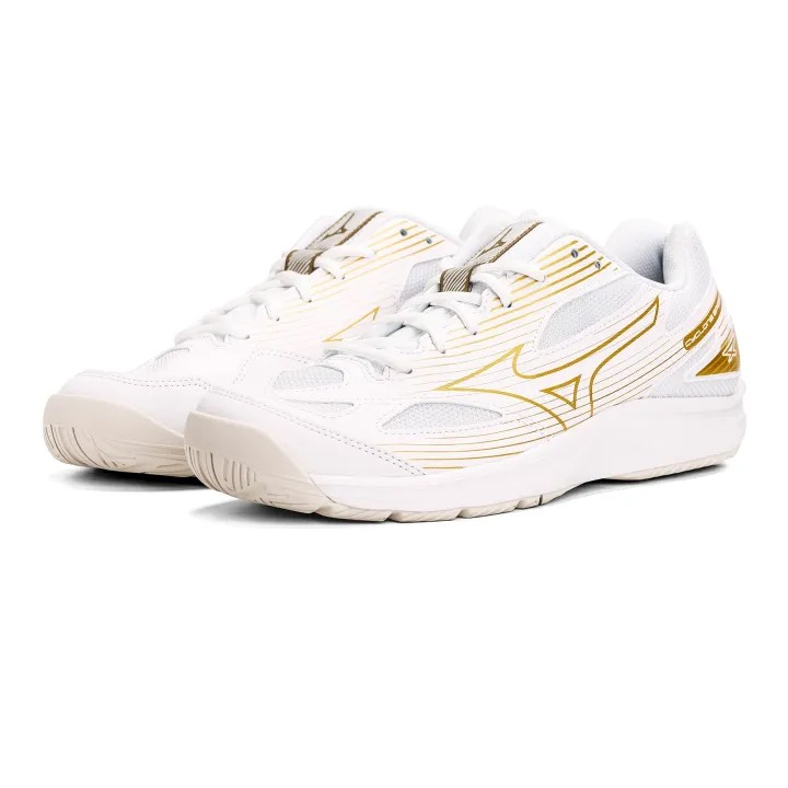 Giày cầu lông bóng chuyền Mizuno Cyclone Speed 4 V1GA238058 mẫu mới màu trắng vàng