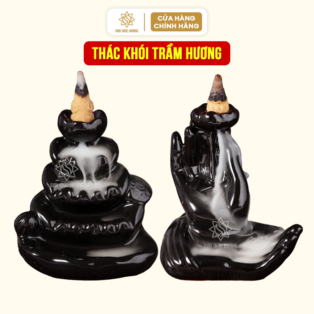 Thác khói trầm hương phong thủy bằng sứ cao cấp thần tài tạo khói chảy ngược Sơn Mộc Hương