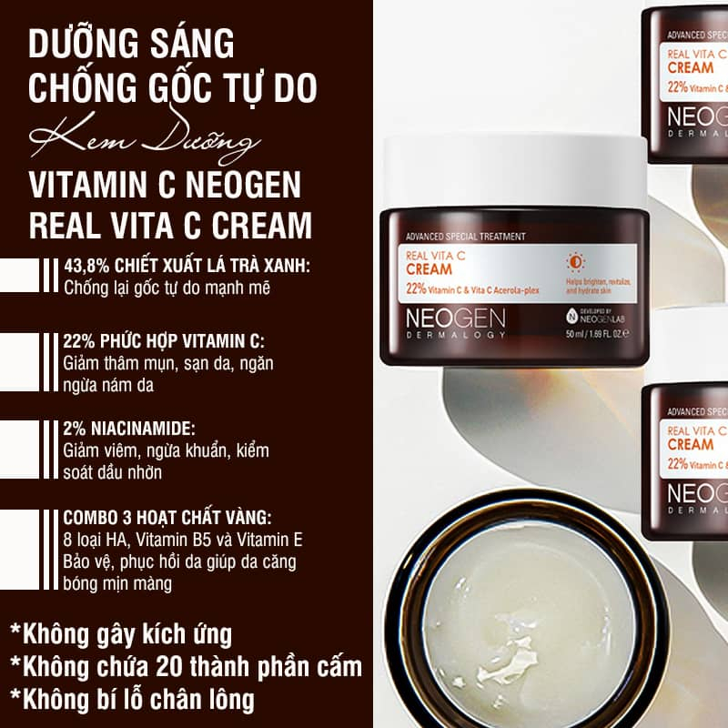 Kem Dưỡng Neogen VITAMIN C Dưỡng Sáng Da, Chống Gốc Tự Do Neogen Real Vita C Cream 50ml