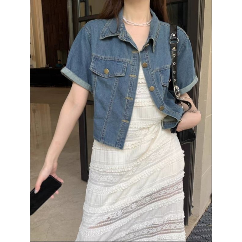 Áo sơ mi jean cộc tay ulzzang hàn quốc