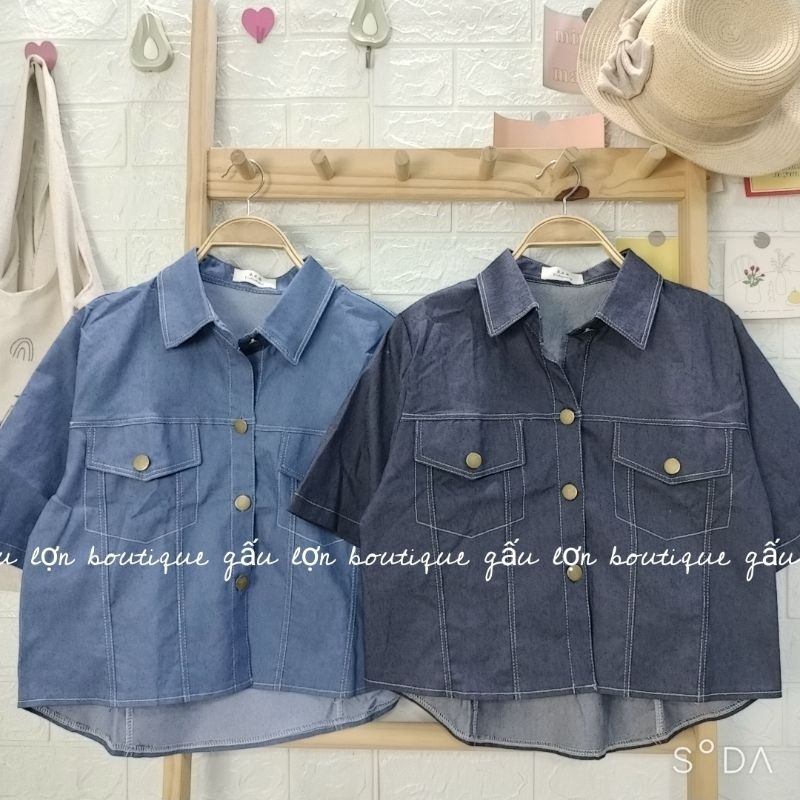 Áo sơ mi jean cộc tay ulzzang hàn quốc