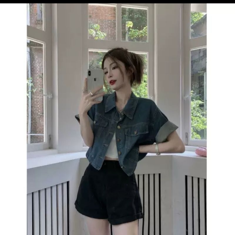 Áo sơ mi jean cộc tay ulzzang hàn quốc