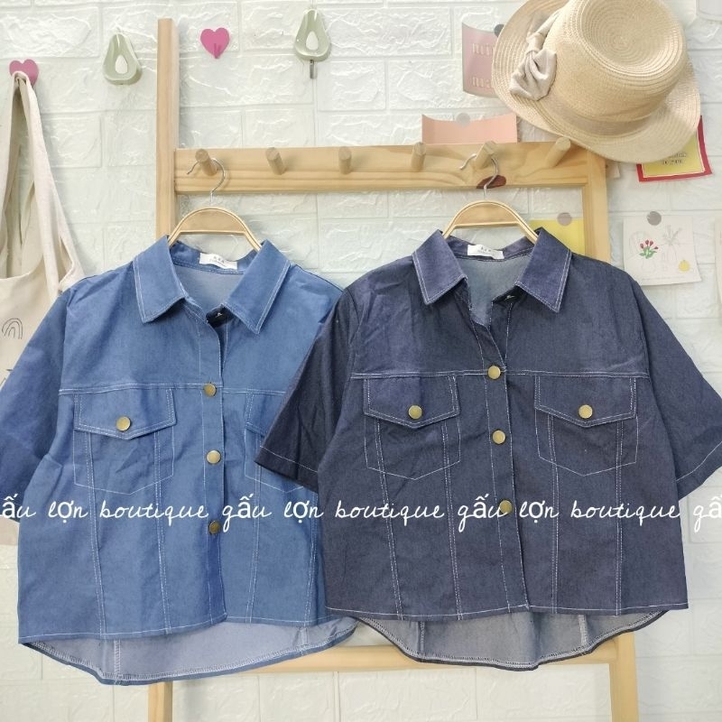 Áo sơ mi jean cộc tay ulzzang hàn quốc