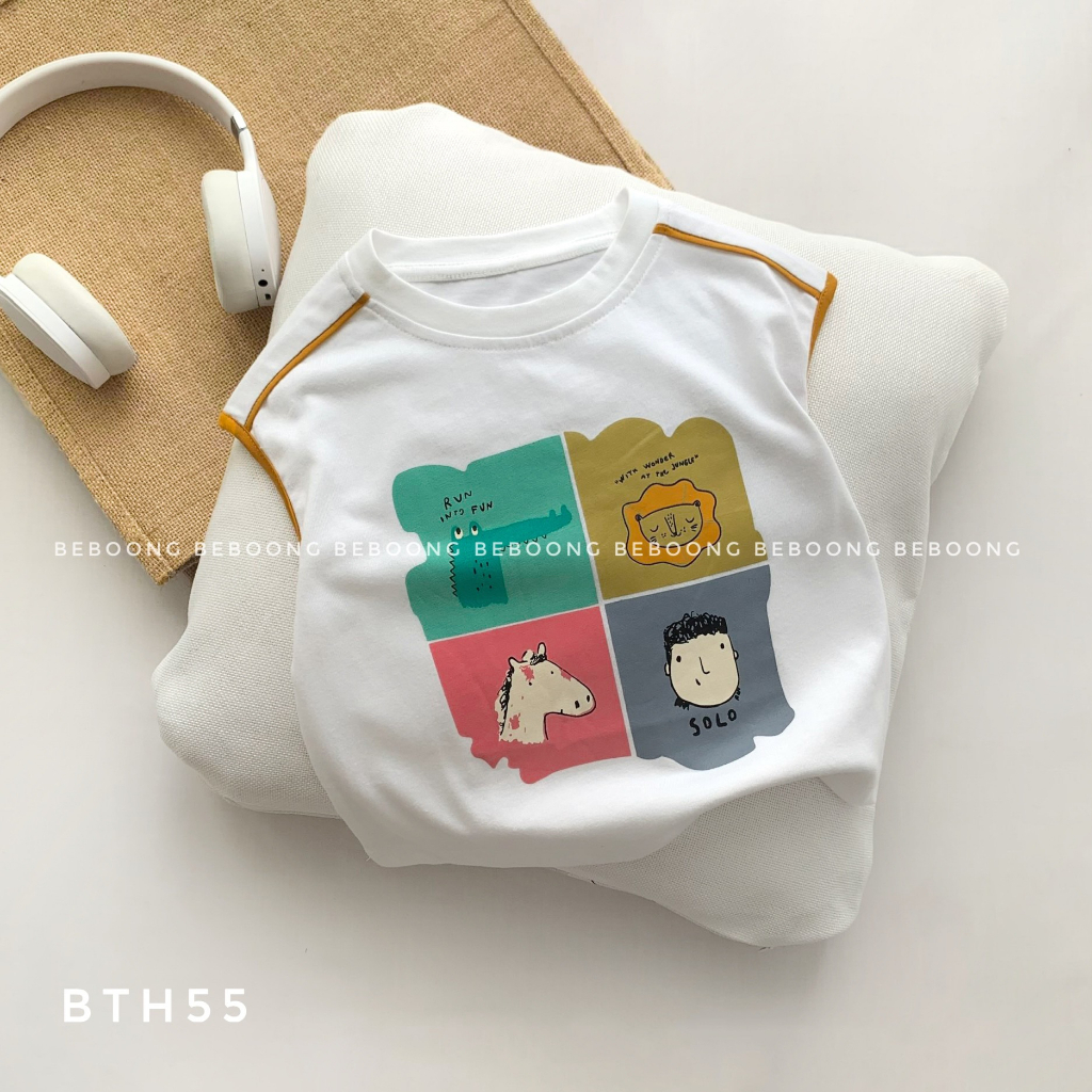 Bộ cotton ba lỗ mềm mát bé trai, bộ thun sát nách cotton hàng đẹp cho bé Beboong