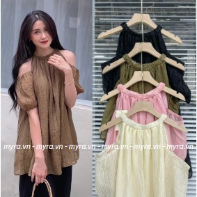 Áo tơ hàn hở vai dáng babydoll myra - AotohanA024