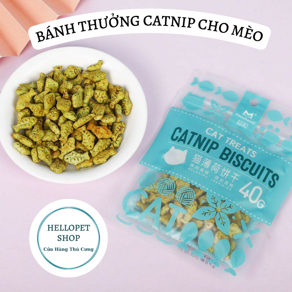 Cỏ mèo catnip cho mèo ăn vặt gói 40g HELLOPET, Bánh thưởng catnip cho thú cưng kích thích thèm ăn cho mèo
