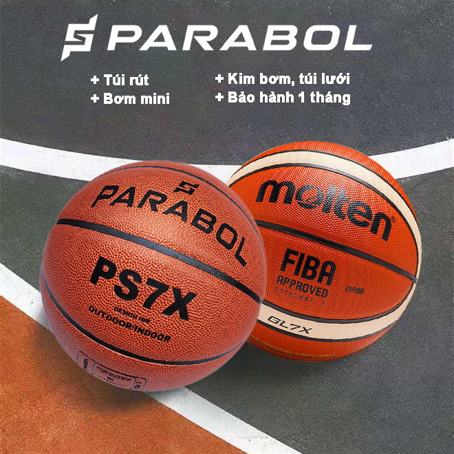 Bóng rổ da Parabol - Size 7 - Bóng rổ chuyên outdoor - Tặng bộ phụ kiện