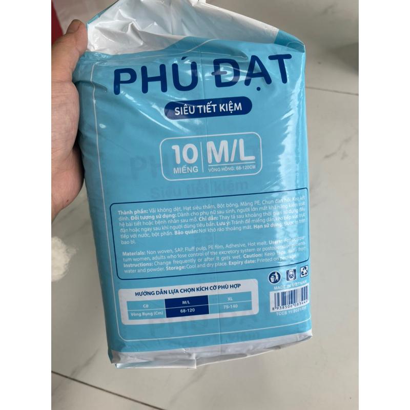 Bỉm trần người già Phú Đạt gói 10 miếng- thoáng khí, siêu thấm