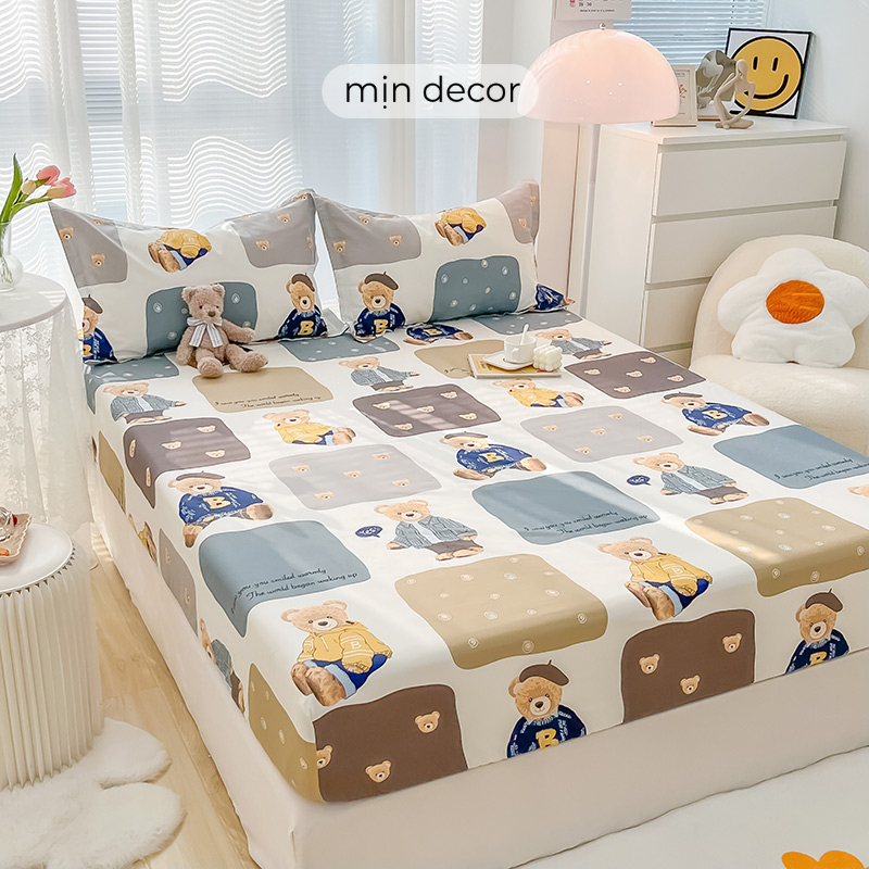 SET ga gối 3 món cotton 3D Mịn Decor, bộ drap giường áo gối cotton mềm mịn nhiều họa tiết