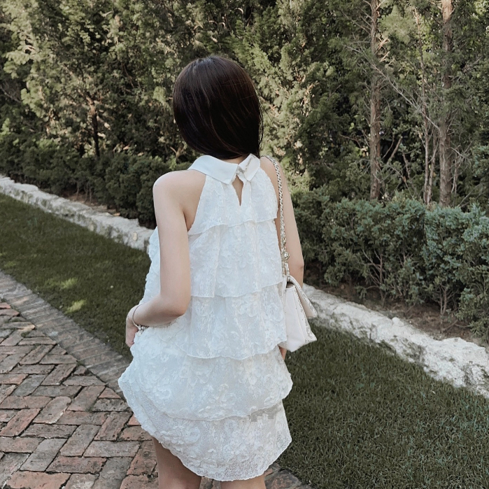 Đầm Yếm Nữ Babydoll Ngắn Xòe Xếp Tầng SOLEIL ROOM Phối Hoa Nơ Tiểu Thư Cách Điệu DOLLZ DRESS