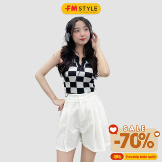 Quần đùi kaki lưng cao fmstyle shop quần short phối nút có lưng chun trơn hack dáng 220320503