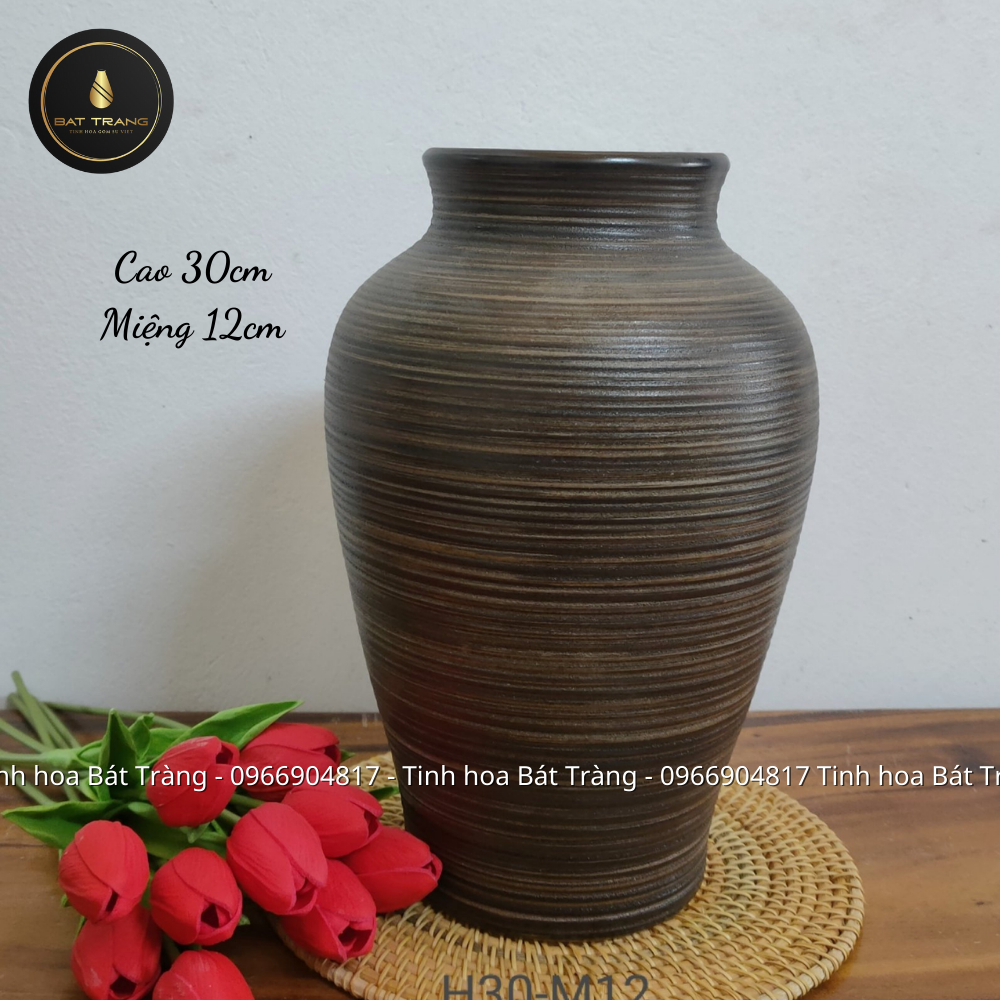 Bình hoa, lọ hoa Bát Tràng dáng xoài men nâu mộc cao cấp trang trí phòng khách đẹp, sang trọng