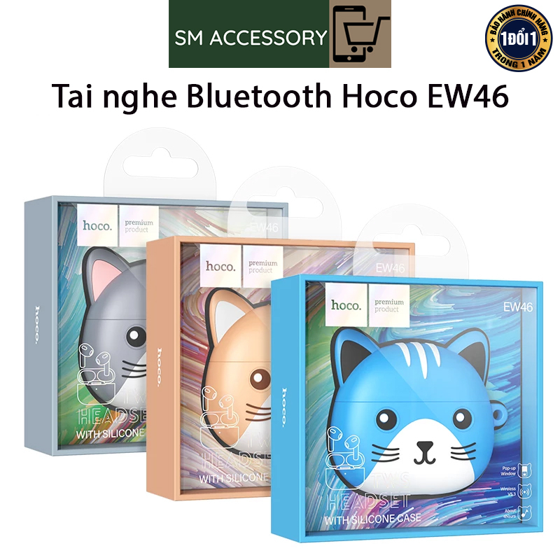 Tai Nghe Bluetooth Hoco EW46 - Tai Nghe Có Sẵn Vỏ Mèo Bảo Vệ, Kết Nối Ổn Định, Pin 4 Giờ - BH 12 Tháng