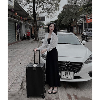 Set Đầm Maxi 2 Dây Xòe Đen Trơn Mix Áo Khoác Sơ Mi Trắng SB4079 - TVXQC