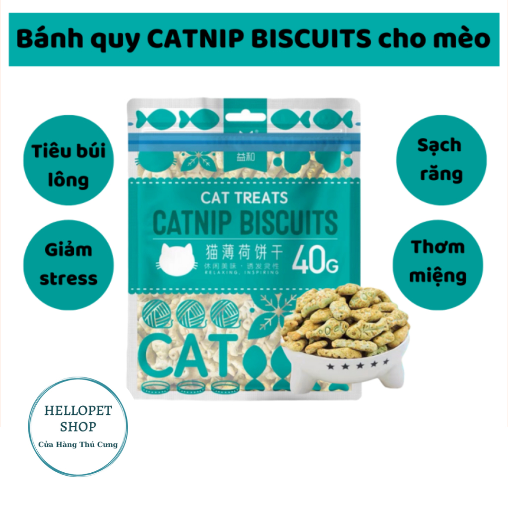 Cỏ mèo catnip cho mèo ăn vặt gói 40g HELLOPET, Bánh thưởng catnip cho thú cưng kích thích thèm ăn cho mèo