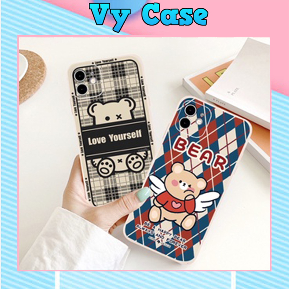 Ốp lưng hình gấu tedy caro vuông giả lp 13 5/5s/6/6plus/6s/7/7plus/8/8plus/x/xr/xs/11/12/pro/max/13promax