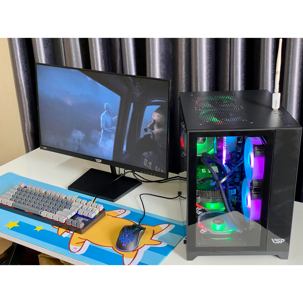 Full bộ pc gaming bể cá X2 mini max setting liên minh, dột kích, csgo, fifa .. I5 / 16G/ 256G/ 1050ti / màn 24" 75hz