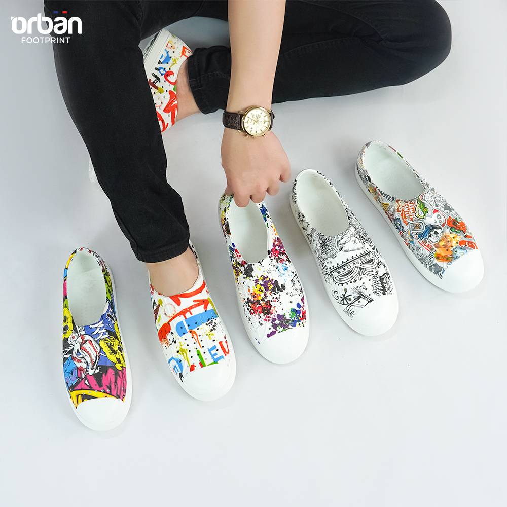 Giày slipon, giày nhựa nam nữ Eva Urban Footprint in hình họa tiết, cá tính D2001 AD4