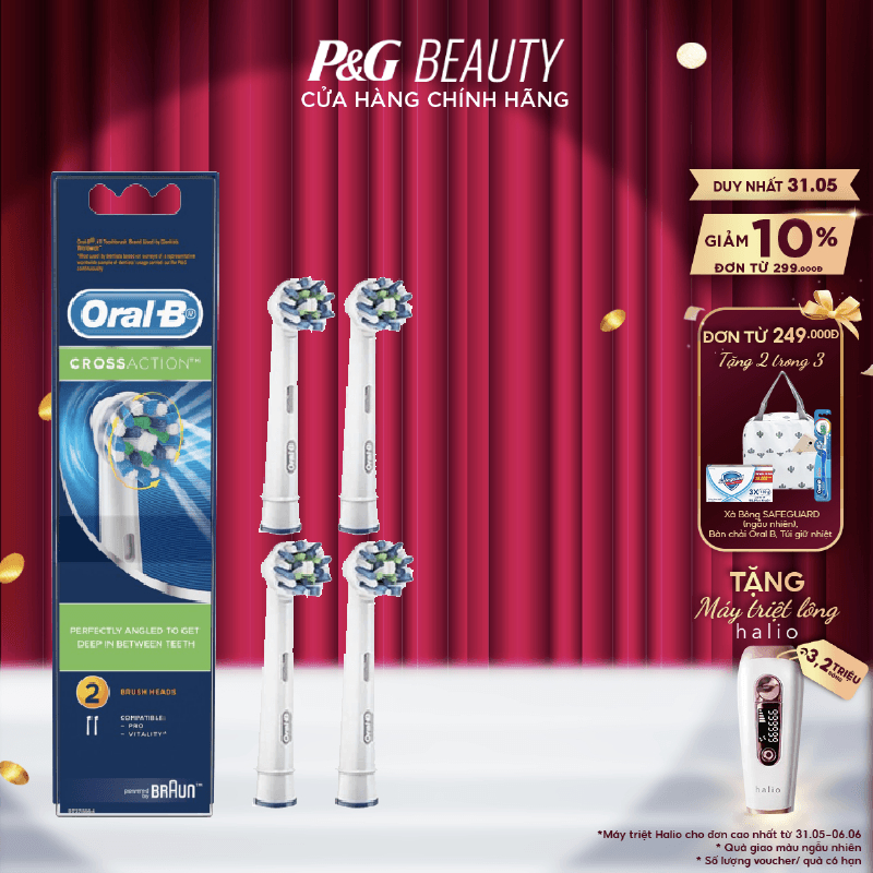Combo Đầu Bàn Chải Điện ORAL-B CrossAction (4 Cái) Loại Bỏ Thêm Đến 100% Mảng Bám
