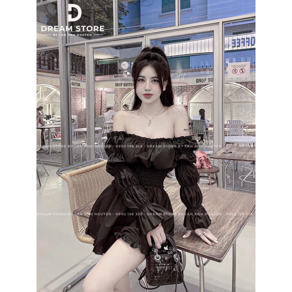 Jumpsuits nữ trễ vai dài tay dập ly phối bèo xinh xắn dành cho các nàng