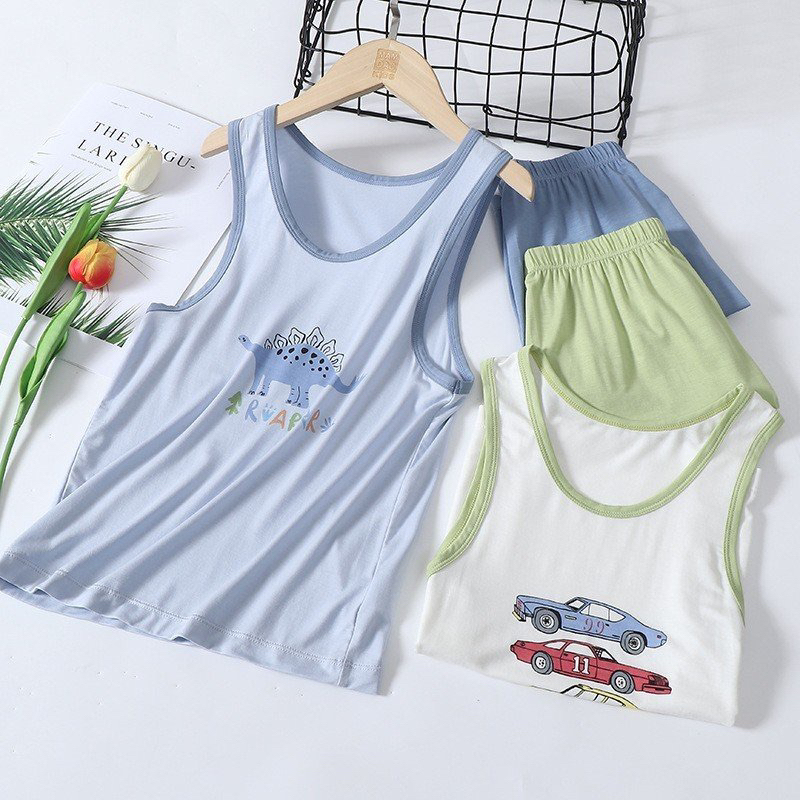 Bộ ba lỗ bé trai, bộ sát nách mùa hè bé trai cotton thun lạnh mềm đẹp hãng MAMDADKIDS