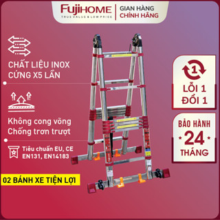 Thang inox rút chữ A Nhập Khẩu 4,4M - 5,6M gấp gọn chính hãng FUJIHOME, thang rút đôi đa năng xếp gọn gia đình