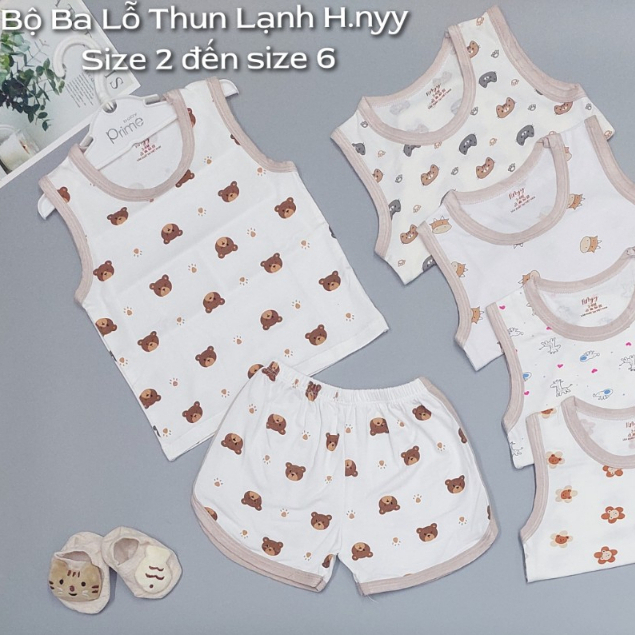 Bộ 3 Lỗ Cho Bé, Bộ 3 Lỗ Trắng In HNYY Thun Cotton 4 Chiều Cho Bé Từ 3 Tháng - 2 Tuổi