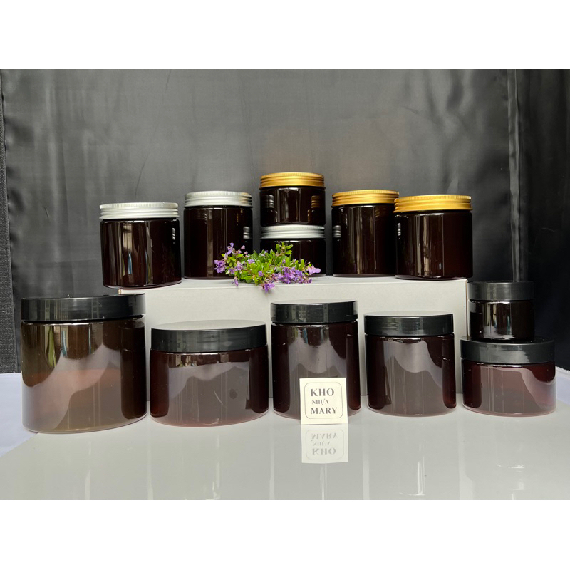 HỦ NÂU NẮP NHÔM BẠC / VÀNG  CHIẾT MỸ PHẨM CAO CẤP  - Hủ nhựa Nâu 50g / 100g / 200g / 250g đựng KEM