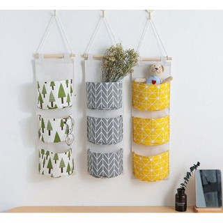TÚI VẢI TREO TƯỜNG BA NGĂN COTTON CHỐNG THẤM NƯỚC (GIAO MÀU NGẪU NHIÊN)