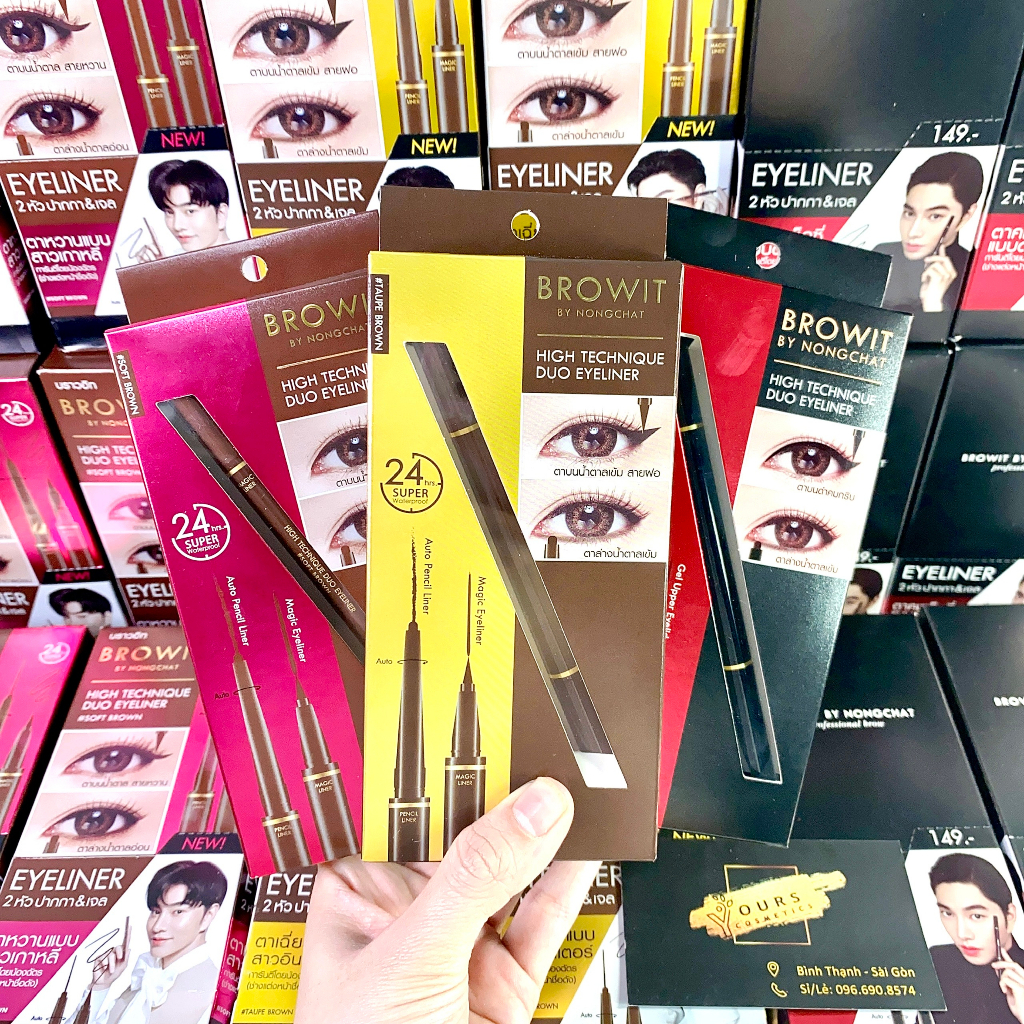 Bút kẻ mắt Browit By Nongchat High Technique Duo Eyeliner 0,45ml +0,08g - Bút kẻ dạ Nongchat, không lem, không trôi.