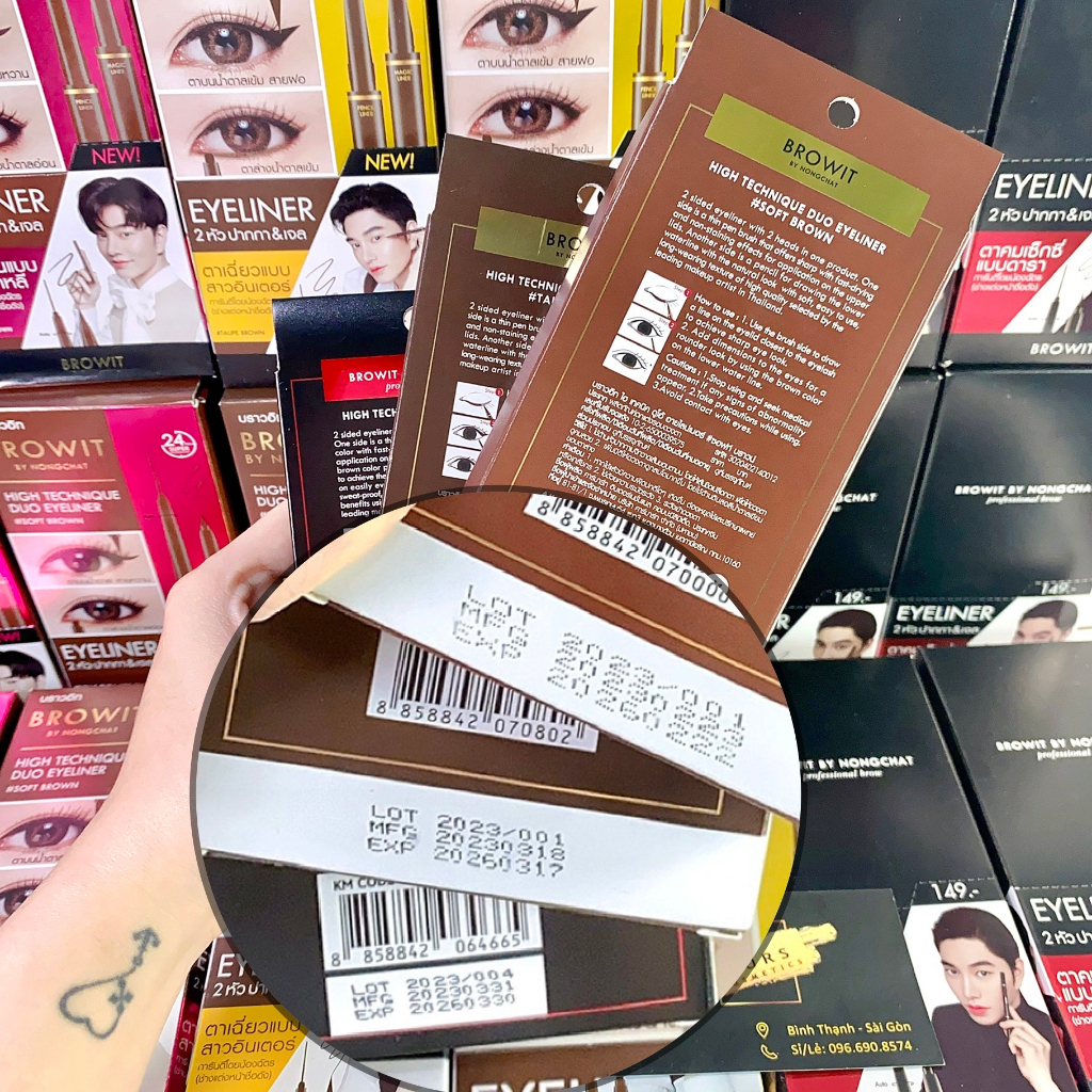 Bút kẻ mắt Browit By Nongchat High Technique Duo Eyeliner 0,45ml +0,08g - Bút kẻ dạ Nongchat, không lem, không trôi.