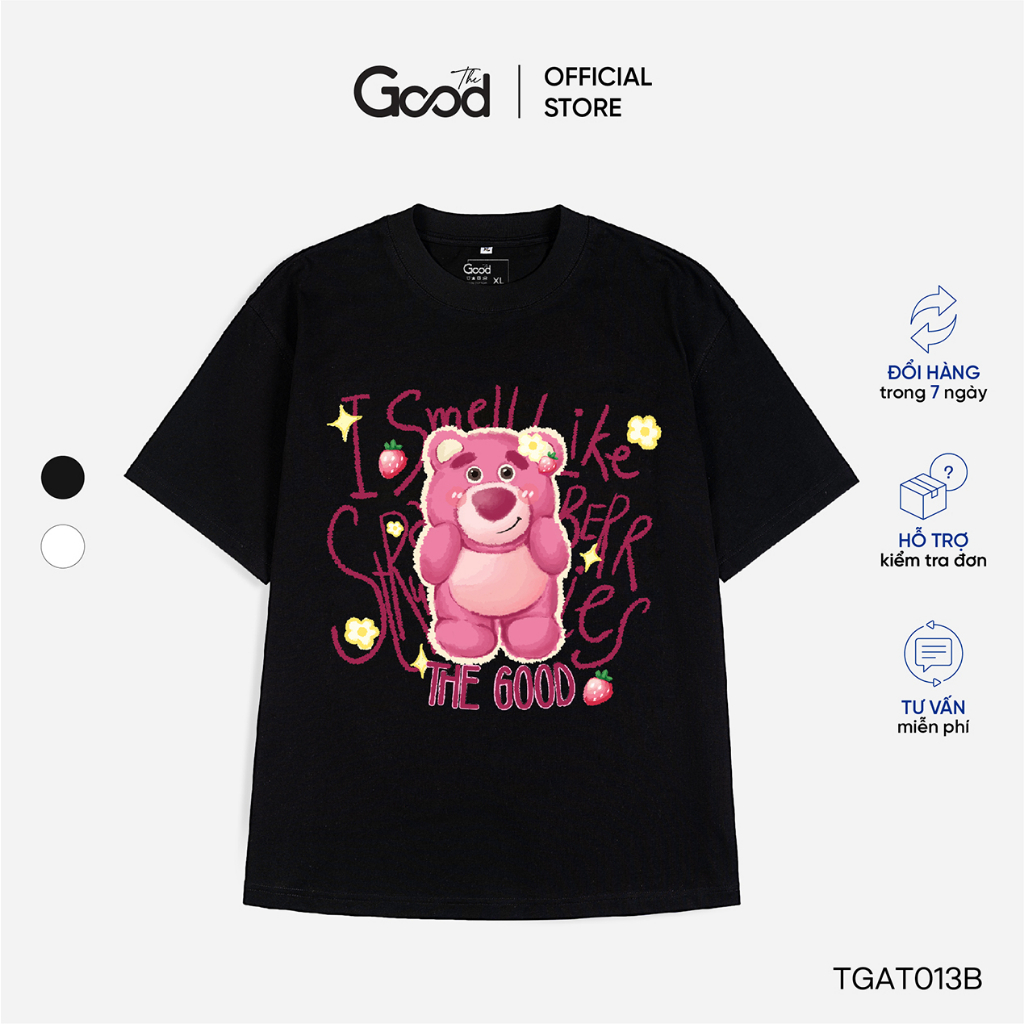 Áo Thun THE GOOD "I Smell Like Strawberry", Áo Phông, Áo Đôi Form Rộng Họa Tiết  Gấu Hồng