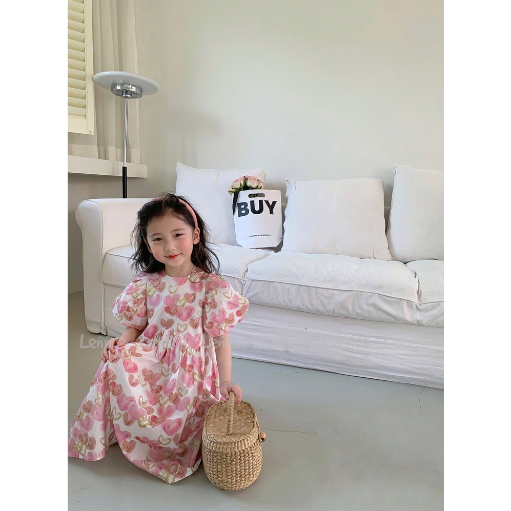 Váy hồng tim cho bé gái từ 1 tuổi đến 10 tuổi tương đương cho bé từ 10-32kg