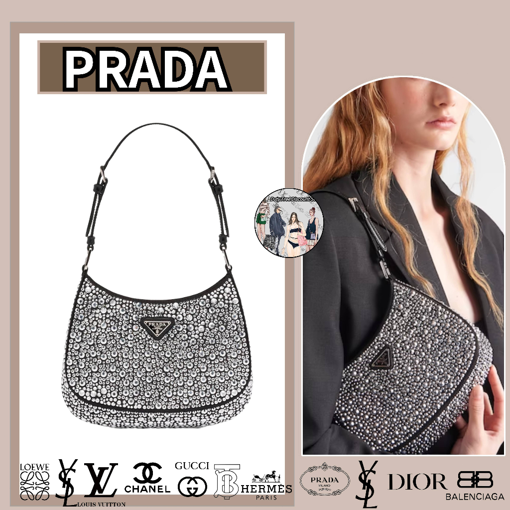 hàng hiệu Túi xách bằng sa tanh đính pha lê Prada Cleo/túi nữ/túi đeo chéo/túi đeo vai/kim cương/mới
