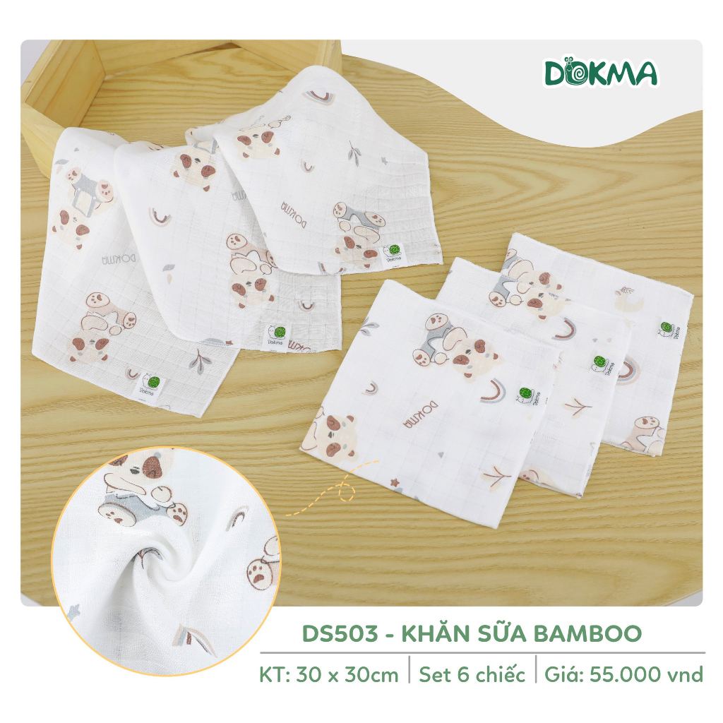 DS503 Khăn sữa bamboo sợi tre 2 lớp Dokma  KT 30 x 30cm