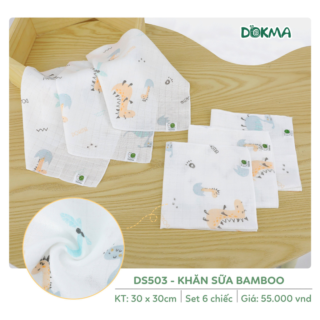DS503 Khăn sữa bamboo sợi tre 2 lớp Dokma  KT 30 x 30cm