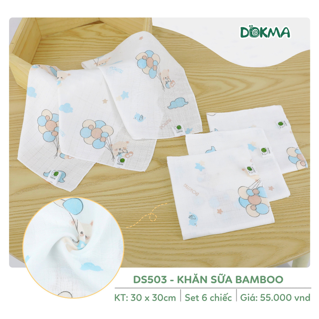 DS503 Khăn sữa bamboo sợi tre 2 lớp Dokma  KT 30 x 30cm