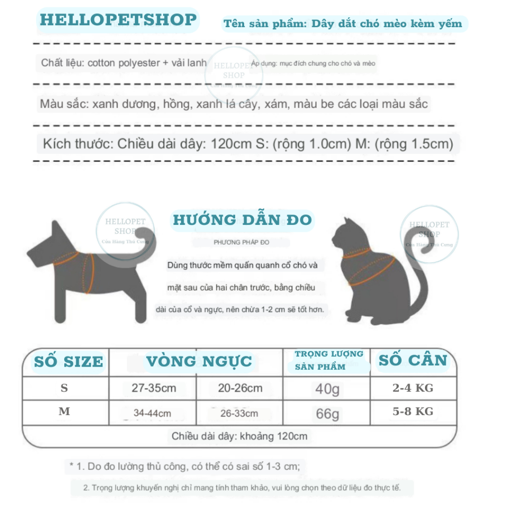 Bộ yếm dắt thú cưng, Dây dắt chó mèo dạng yếm đeo cao cấp, hình mặt gấu dễ thương chất liệu cotton thoáng khí HELLOPET