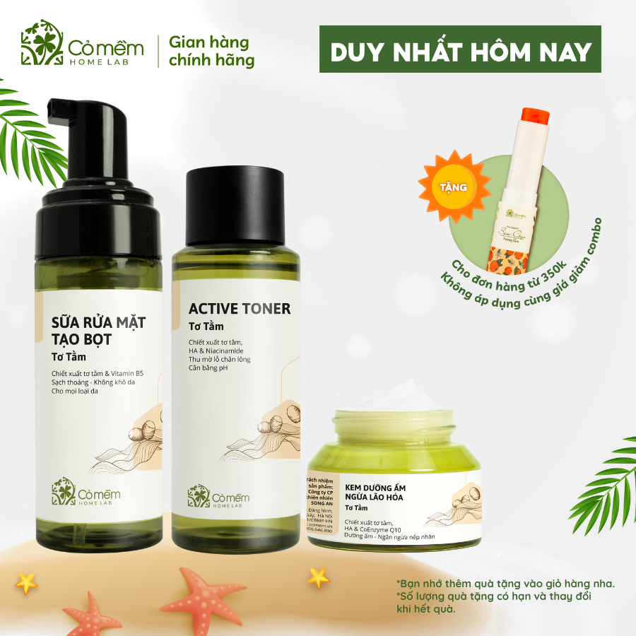 Bộ Chăm Sóc Da Trọn Bộ Tơ Tằm 3 Bước Dưỡng Ẩm Da Cỏ Mềm 500g