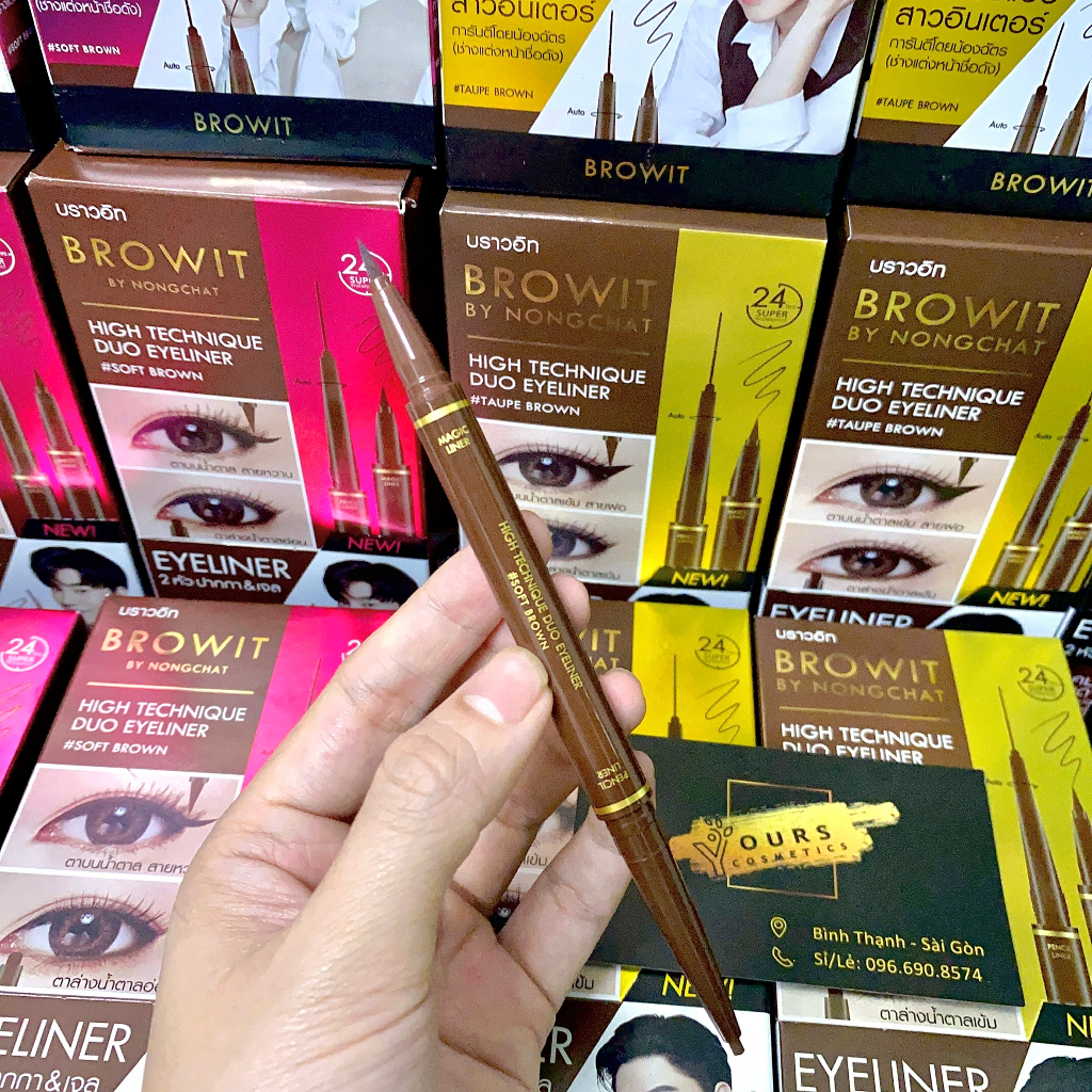 Bút kẻ mắt Browit By Nongchat High Technique Duo Eyeliner 0,45ml +0,08g - Bút kẻ dạ Nongchat, không lem, không trôi.
