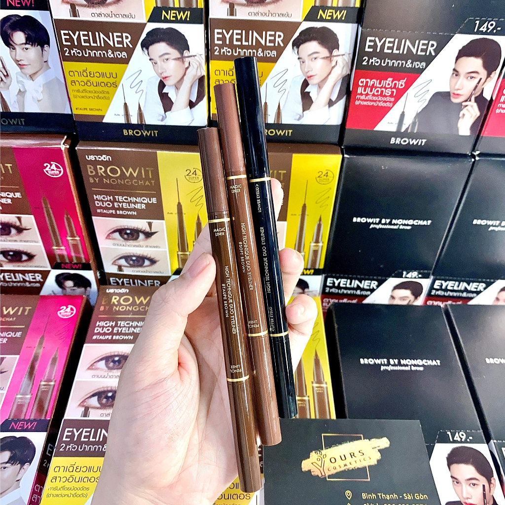 Bút kẻ mắt Browit By Nongchat High Technique Duo Eyeliner 0,45ml +0,08g - Bút kẻ dạ Nongchat, không lem, không trôi.