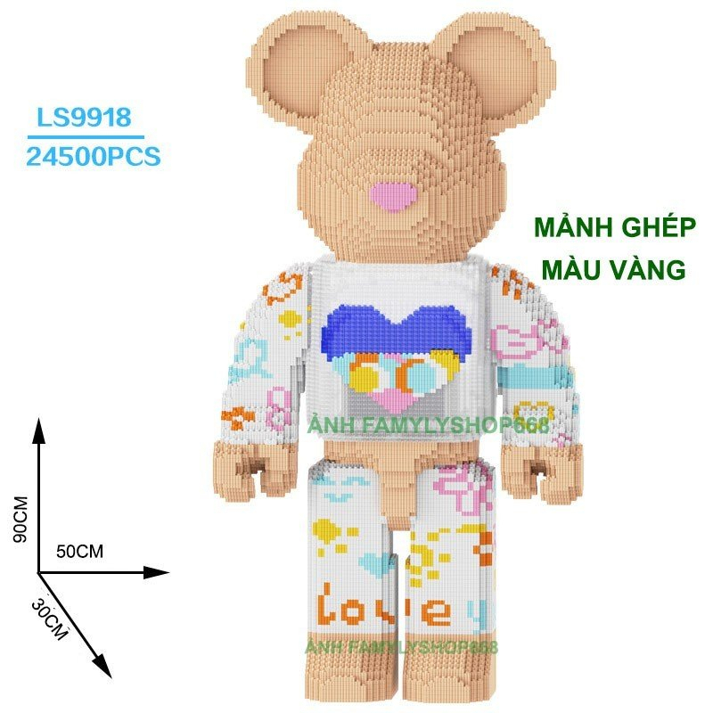 le.go Gấu Bearbrick um junior macauxếp hình Đồ chơi lắp ráp bear brick nano 3D cho bé (có sẵn) - chữ love 90cm