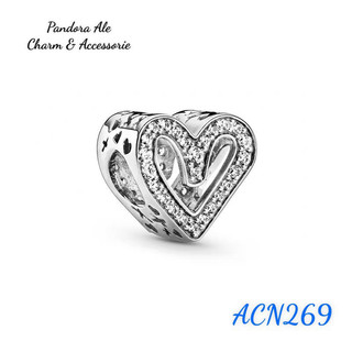 Charm pan ale tim đính đá trắng bạc s925