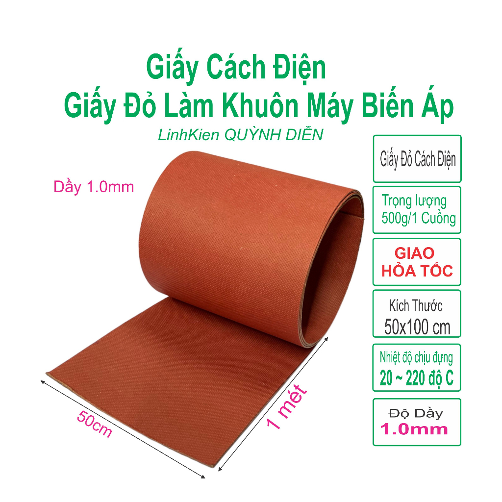 Giấy 1Li (50cm X 100cm )Giấy làm khuôn biến áp. Giấy đỏ bẻ khuôn biến