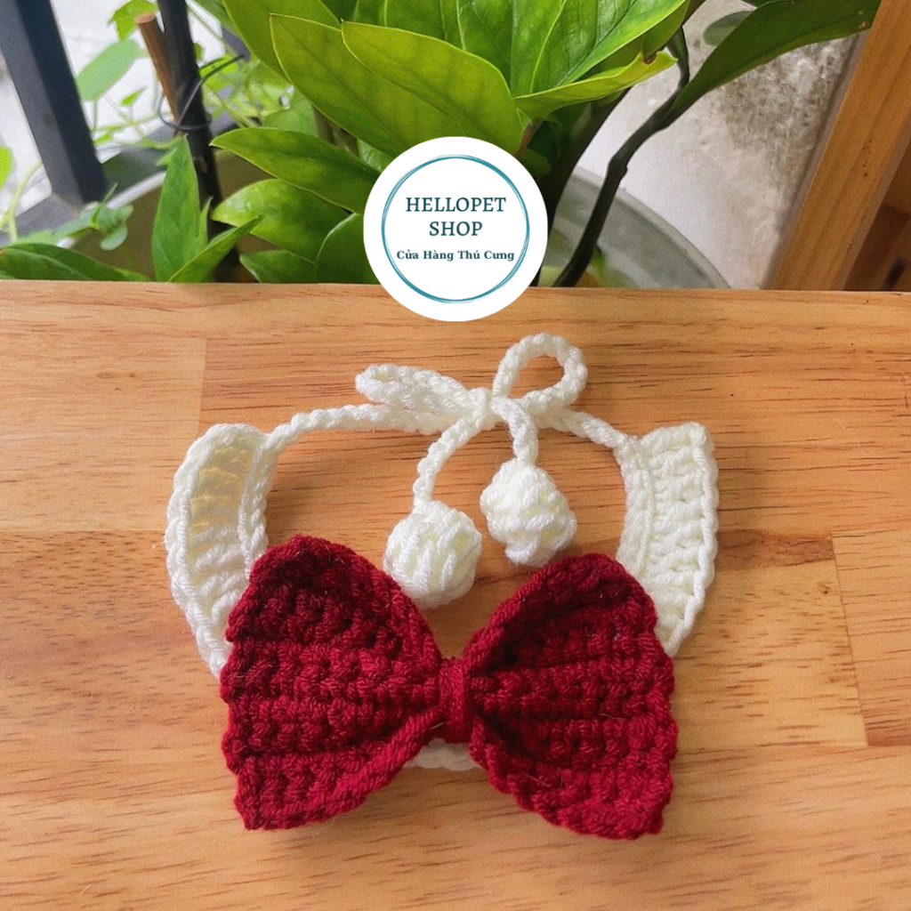 Vòng cổ cho chó mèo bằng len hình chiếc nơ dễ thương HELLOPET, Vòng cổ đan len hình nơ cho thú cưng mềm mại xinh xắn