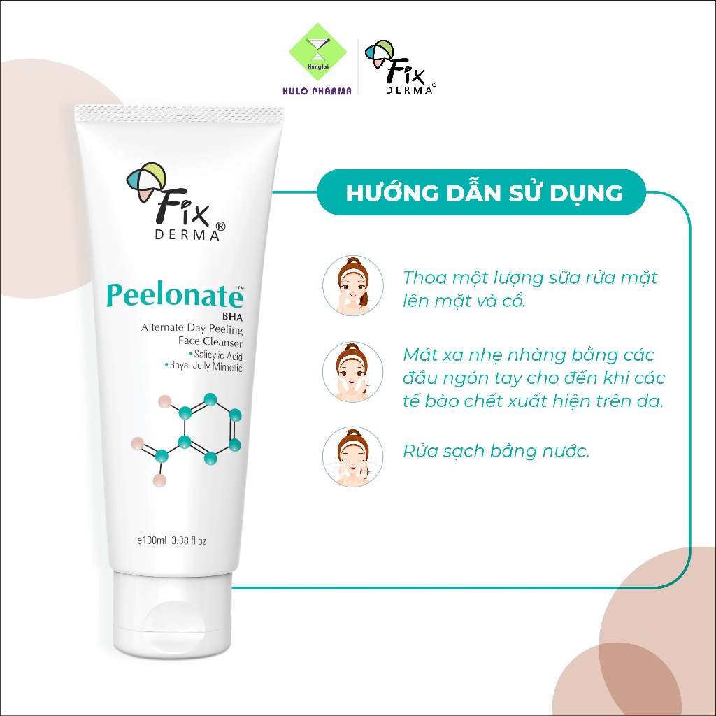 Sữa Rửa Mặt Tẩy Tế Bào Chết FIXDERMA Peelonate BHA Alternate Day Peeling Face Cleanser Làm Sạch Sâu 100ml