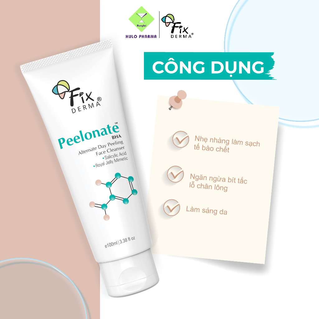 Sữa Rửa Mặt Tẩy Tế Bào Chết FIXDERMA Peelonate BHA Alternate Day Peeling Face Cleanser Làm Sạch Sâu 100ml